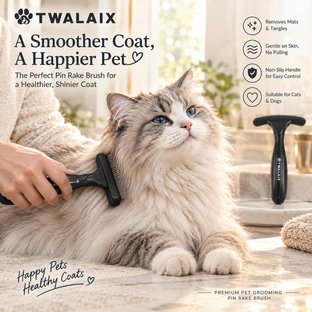 6-in-1 Dog Grooming Kit, Pet Grooming Kit for Dogs & Cats, Professional Cat Brush Set with Slicker Brush, Undercoat Rake, Flea Comb, Nail Clipper, Nail File & Pin Rake Brush