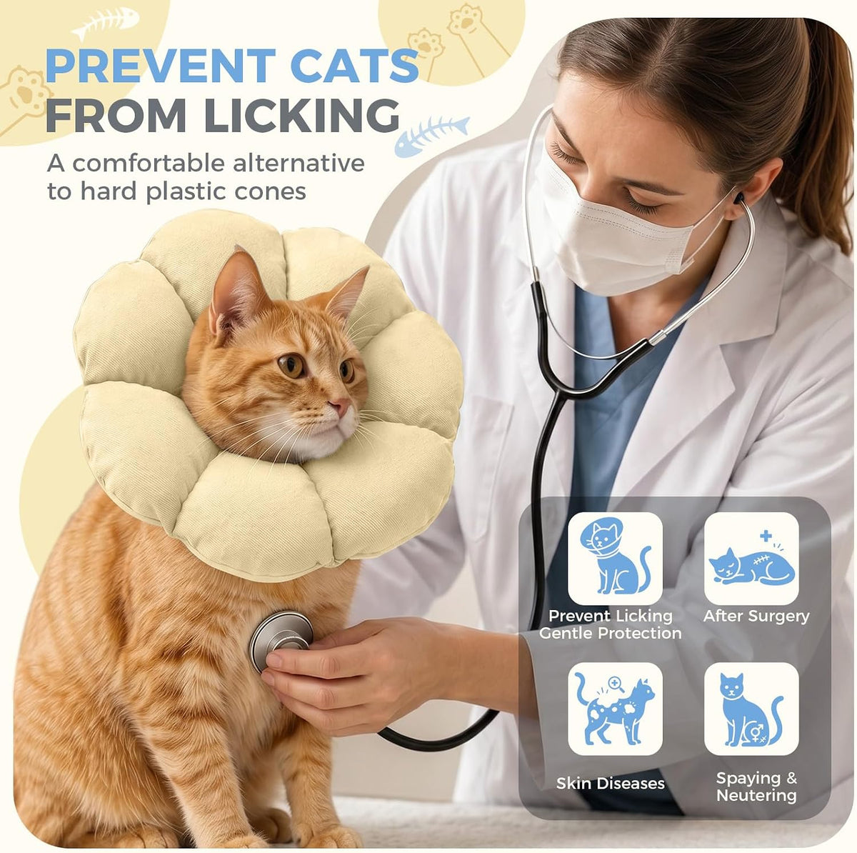 Avont Soft Cat Cone S Apricot Post-Surgery Anti-Lick Adjustable