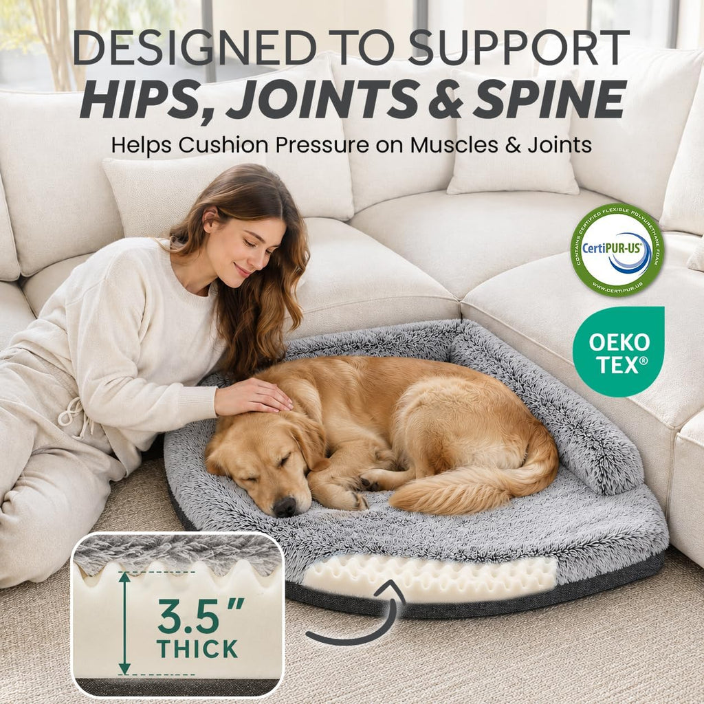 Corner Dog Bed for Large Dogs, 42" XL Fluffy Orthopedic Pet Bed