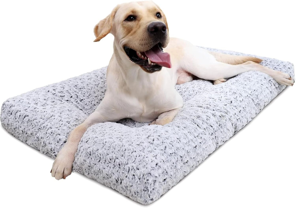 KSIIA Washable Dog Beds Large Sized Dog Crate Bed Plush Mat 44"x32" Gray