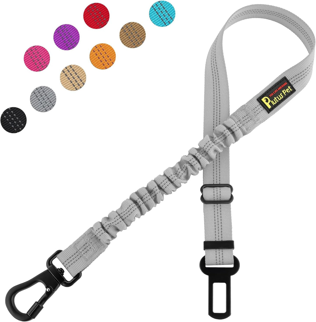 Plutus Pet Dog Seat Belt for Car, Adjustable Harness with Elastic Bungee