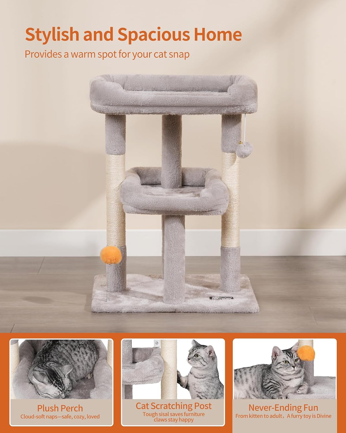 FourFurPets Small Cat Tree, Cat Tower for Indoor Cats, Anti-tip Kit,Kittens