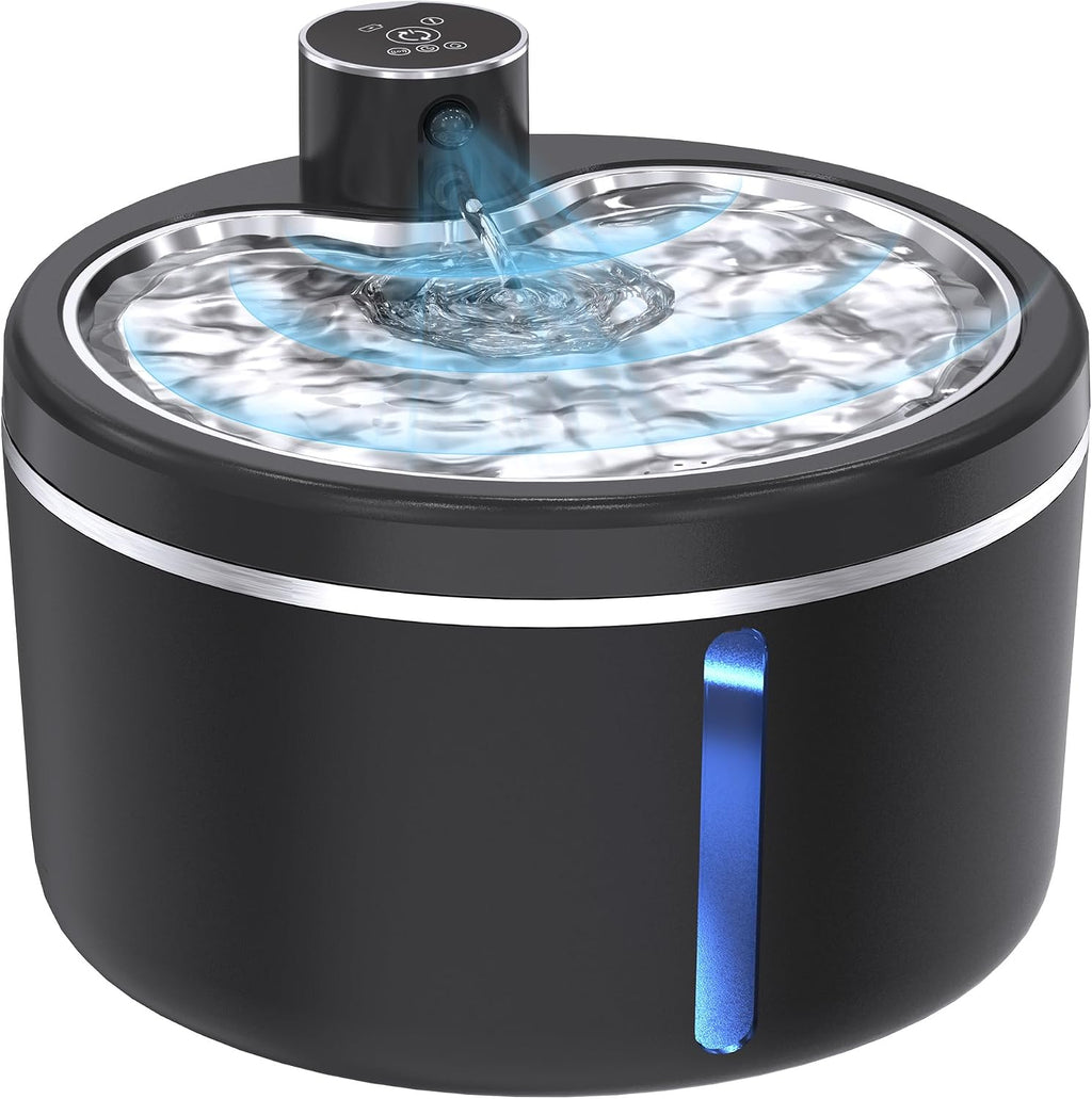 Cat Water Fountain Cordless, 108oz/3L Pet Fountains for Cats Indoor with Stainless Steel Tray, Battery Operated Cat Drinking Fountain with Motion Sens