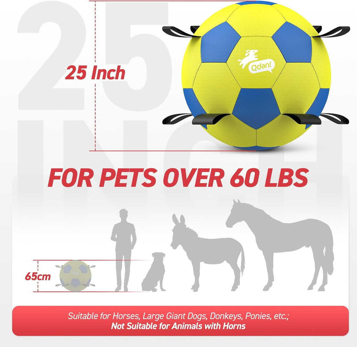 QDAN 25 Inch Herding Ball for Dog with Straps, Outdoor Dog Toys for Herding | Interactive Large Dog Herding Ball Chasing Training, Dog Ball for Border Collie, Australian Shepherd, Blue Heeler & Horses