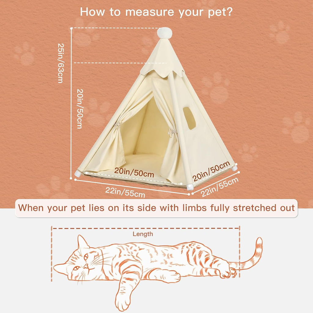 Standard Cat & Mini Dog Teepee Tent House Int 20x20x20in/Ext 22x22x25in