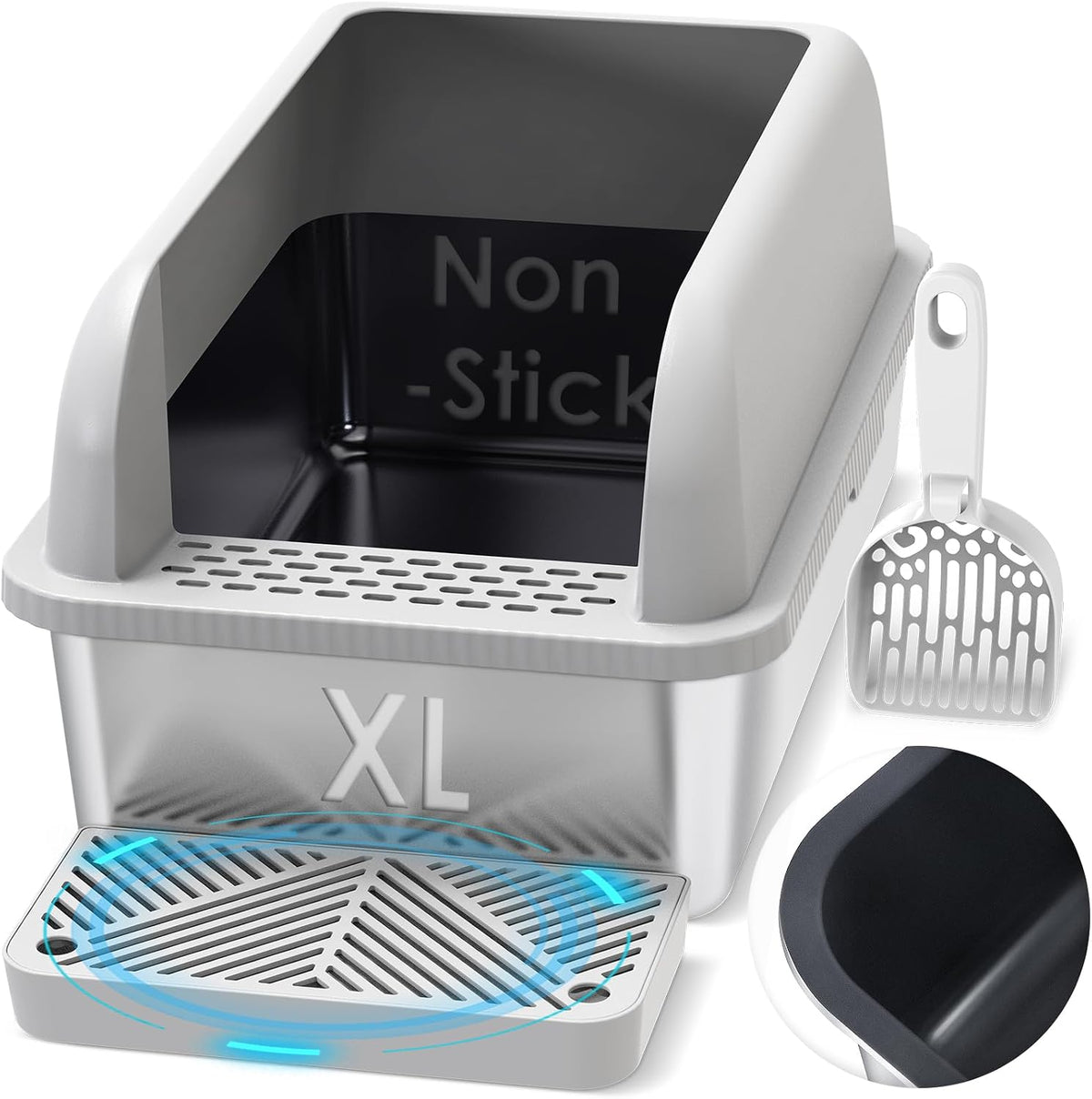 Suzzipaws XL Non-Sticky Coated Stainless Steel Cat Litter Box with Lid | High-Side Anti-Leakage Enclosure, Smooth Non-Sticky Surface, Simple Daily Cleaning for Big Cats & Multi-Cat Households
