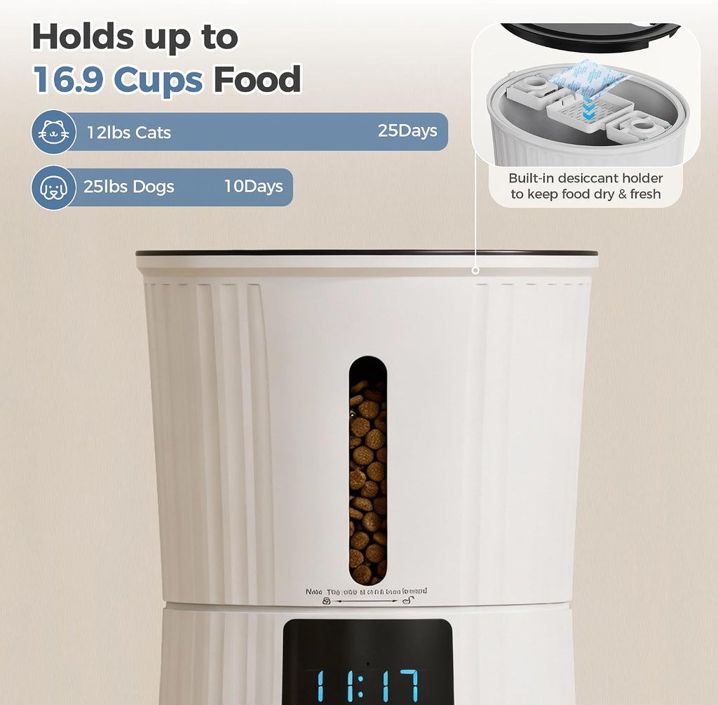 DUMOS 4L Automatic Cat Feeder, Dog Food Dispenser with APP Control, White