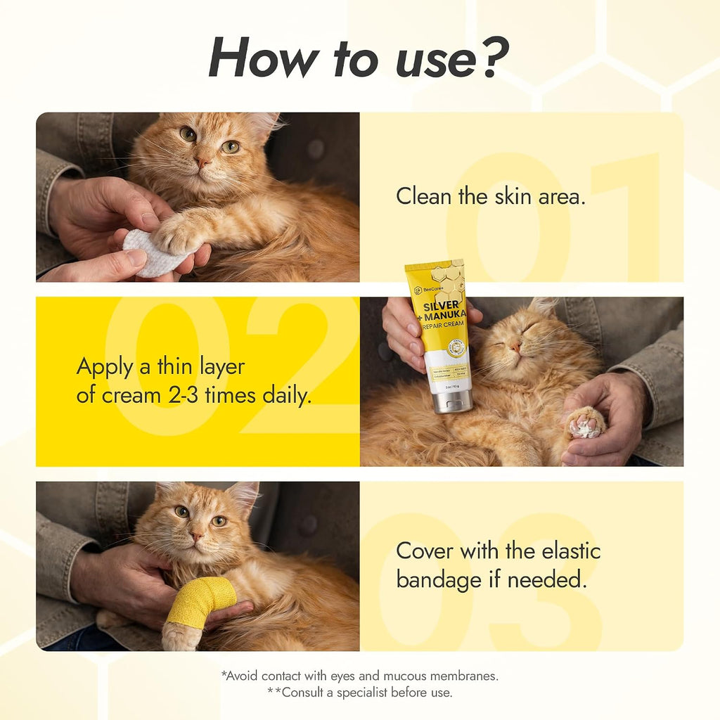 Silver + Manuka Repair Cream for Cat & Dog Wound Care – Helps with Skin Irritation, Scratches, Bites – Hot Spot Treatment for Dogs with Manuka Honey 400+ MGO & Colloidal Silver 25 PPM – 2-Pack