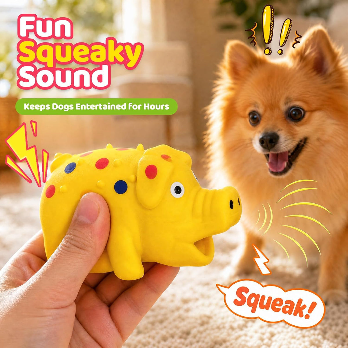 POPLAY 3 PCS Squeaky Latex Grunting Pig Dog Toys, 4 Inch Durable Rubber | Prank Nosie Maker Puppy Chew Toys Rubber Squeeze, Gift for Dogs