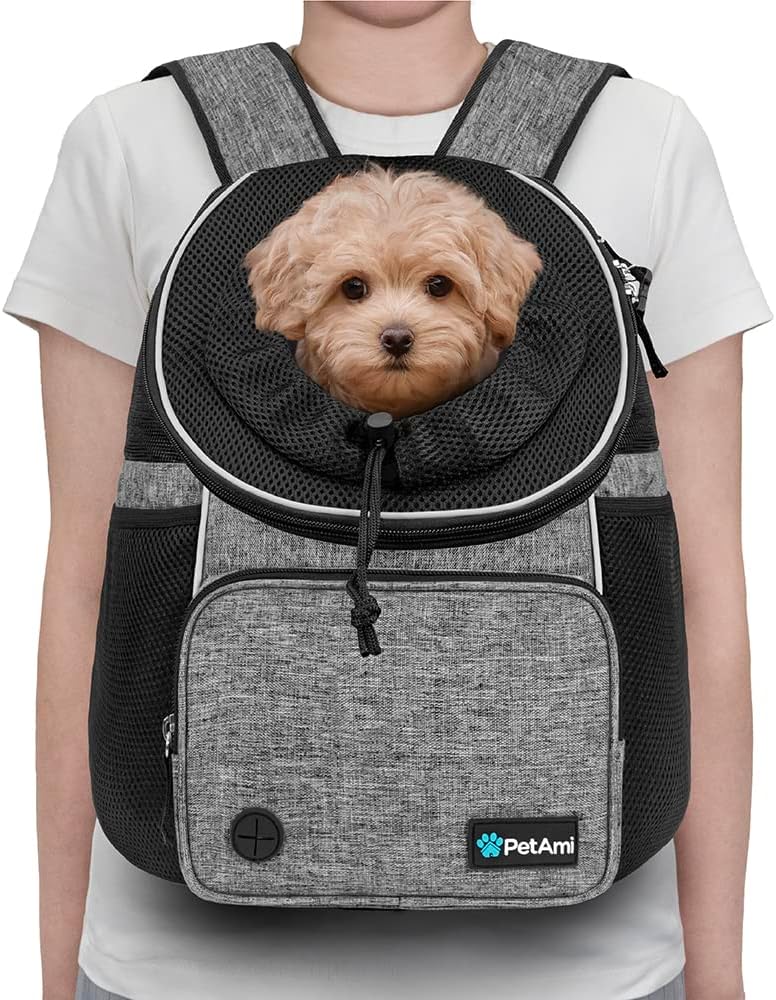 PetAmi Dog Front Carrier Backpack, Adjustable Pet Cat Chest Ventilated Dog Carrier for Hiking Camping Travel, Small Medium Puppy Large Cat Carrying Bag, Max 10 lbs, Gray