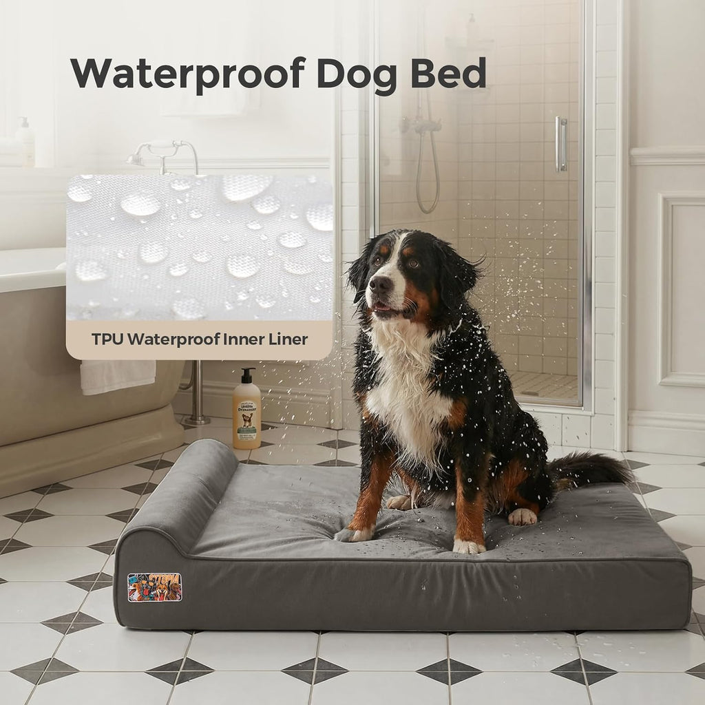 Sytopia Orthopedic Dog Beds for Large Dogs – 4" Extra Thick Memory Foam Pet Couch for Senior Dogs and Great Danes with Waterproof Liner & Washable Cover, Nonskid Bottom, 46"x28"x4", Dark Grey