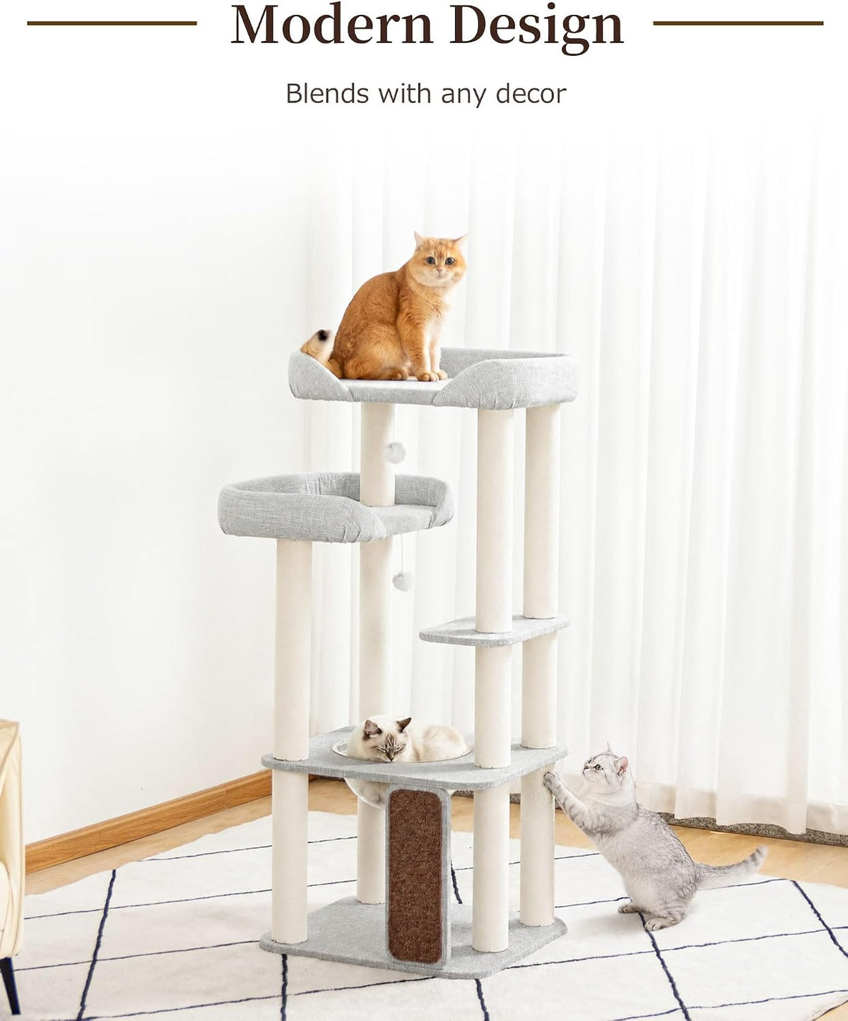 53" Cat Tree Tower for Large Cats, Large Perch & Sisal Board