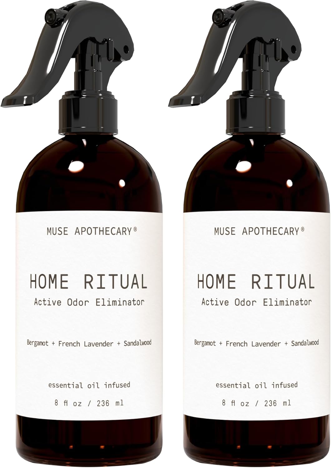 Muse Apothecary Home Ritual Active Odor Eliminator Spray - Furniture Deodorizer Spray & Bathroom Odor Eliminator for Home - Essential Oil Air Freshener - 8oz, Bergamot + French Lavender + Sandalwood