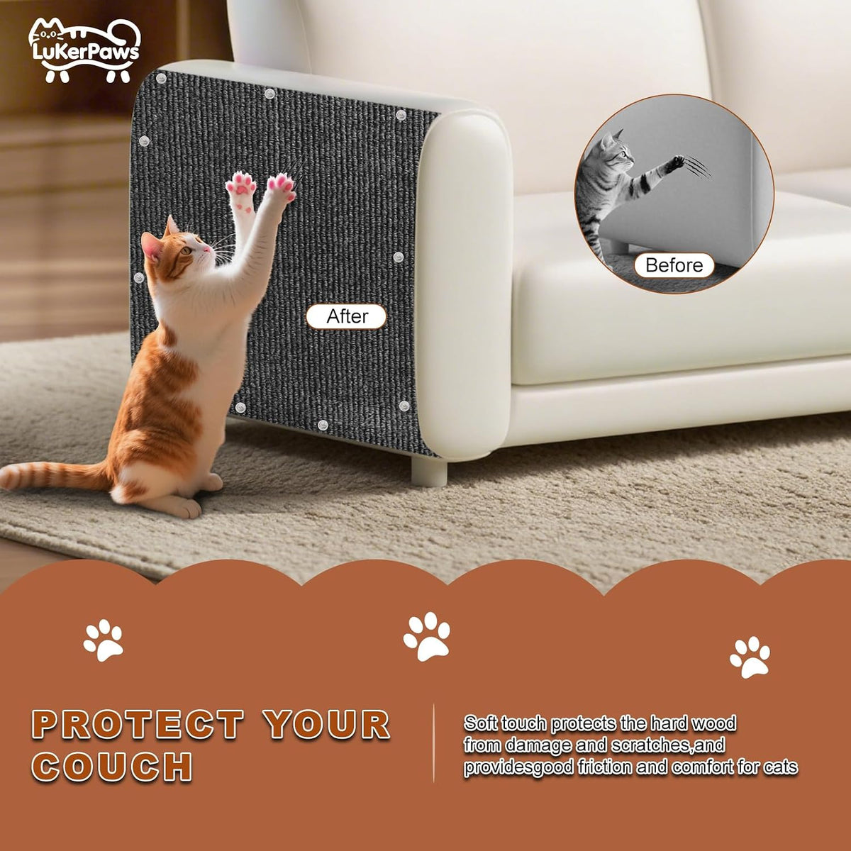 Cat Scratch Mat, Self-Adhesive Trimmable cat Scratch Furniture Protector for Couch, cat Scratch pad，cat Tree，DIY Climbing Carpet for Cat Tower Replacement Pads (Brown, 39.4" x 15.8")