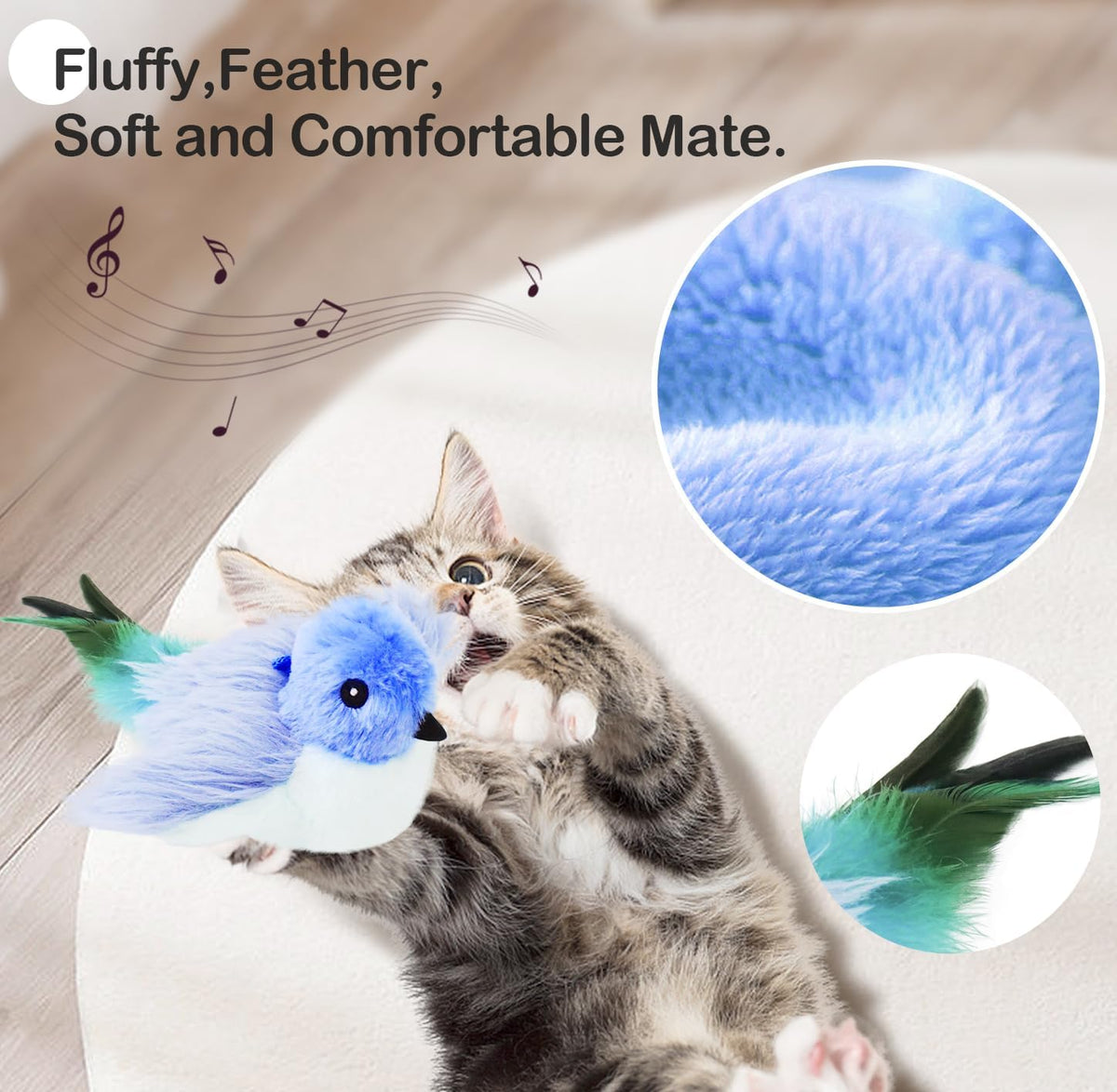 Migipaws Interactive Flapping Bird Cat Toy, Blue