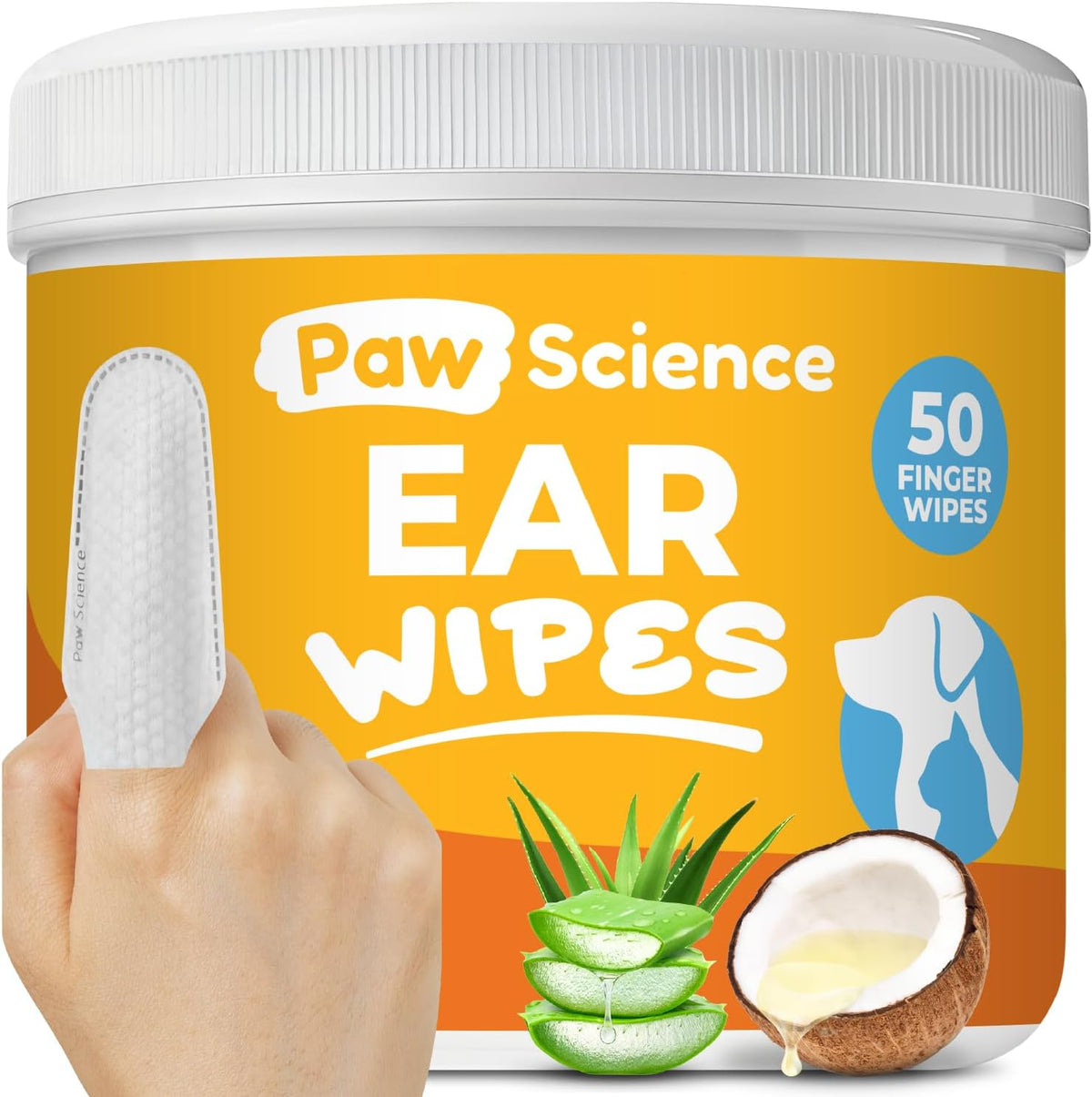 Paw Science Dog & Cat Ear Cleaner Wipes – Pet Finger Wipes for Cats & Dogs – Cleaning, Soothing, & Deodorizing Itchy Ears – Ear Relief Solution Wash (Unscented)