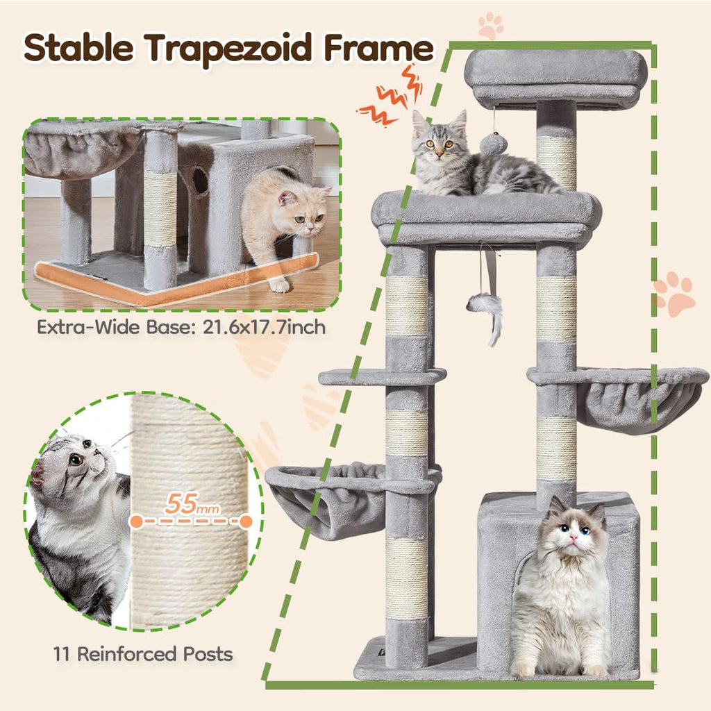 Taoqimiao 53.5in Cat Tree, Heavy Duty Sturdy Cat Tower for Indoor Cats S20W