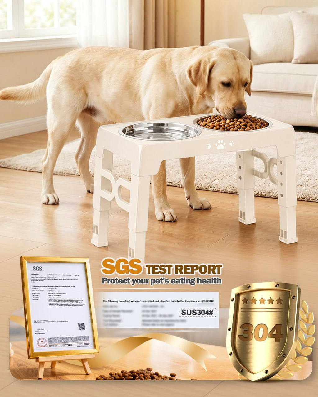 Jovrun Elevated Dog Bowls for Medium Large Size Dogs, Non-Slip Dog Feeder with 2 Stainless Steel Dishes, 5 Heights Adjustable Raised Bowls to 3.15″-8.66″-9.84″-11.02″-12.2″