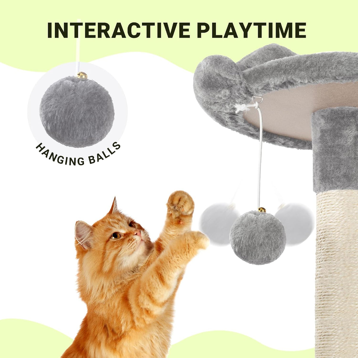 Allewie 64 Inches Multi-Level Cat Tree Tower for Indoor Cats, Grey