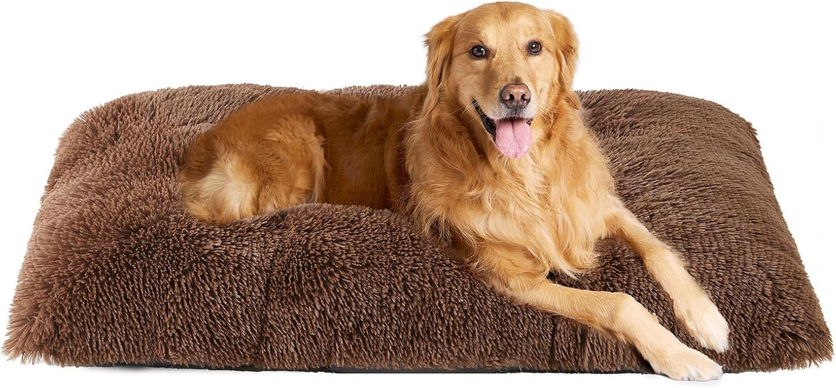 EHEYCIGA Fluffy Dog Crate Bed, Plush Extra Large Dog Pillow, Coffee