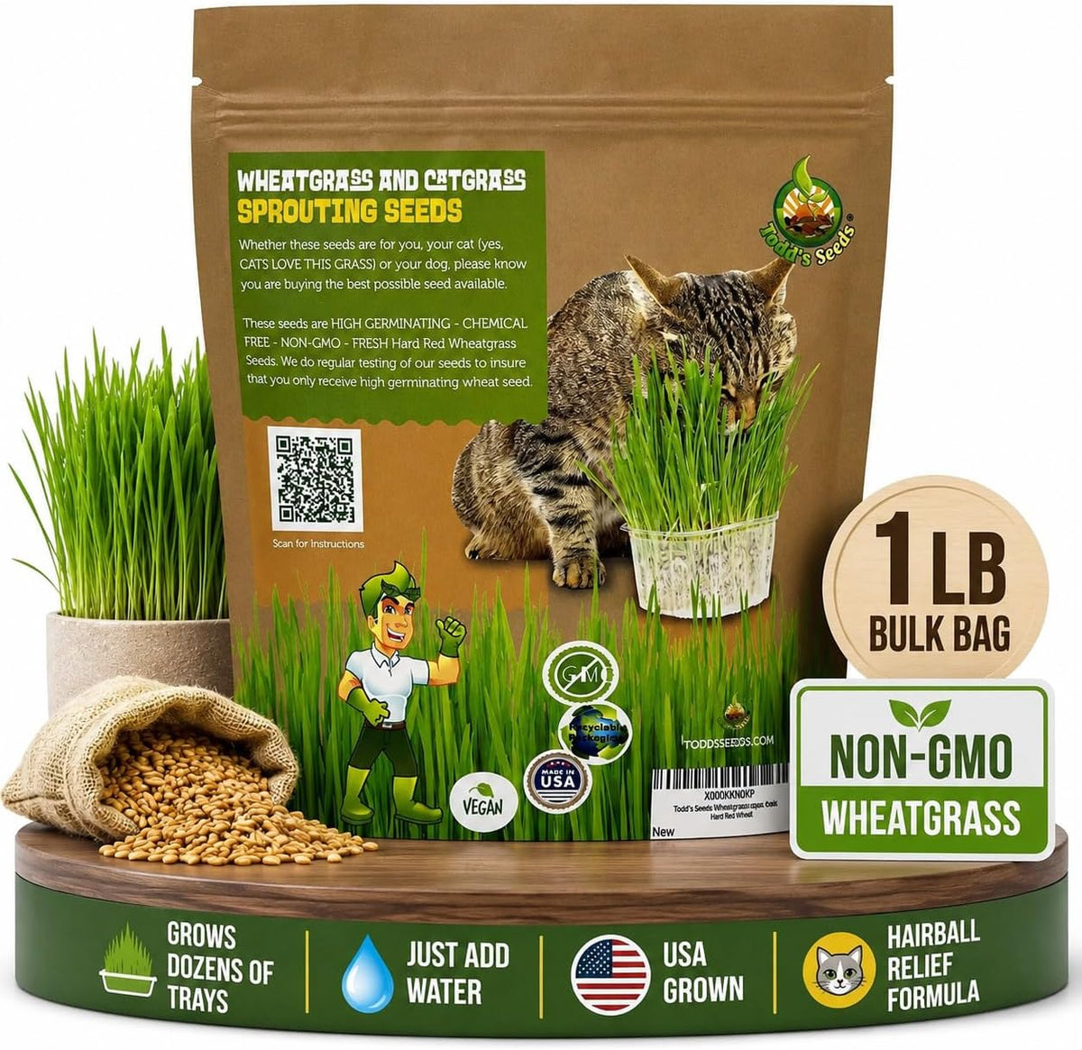 Todd's Seeds Cat Grass Seeds for Indoor Cats, 1lb Wheat Grass Seeds