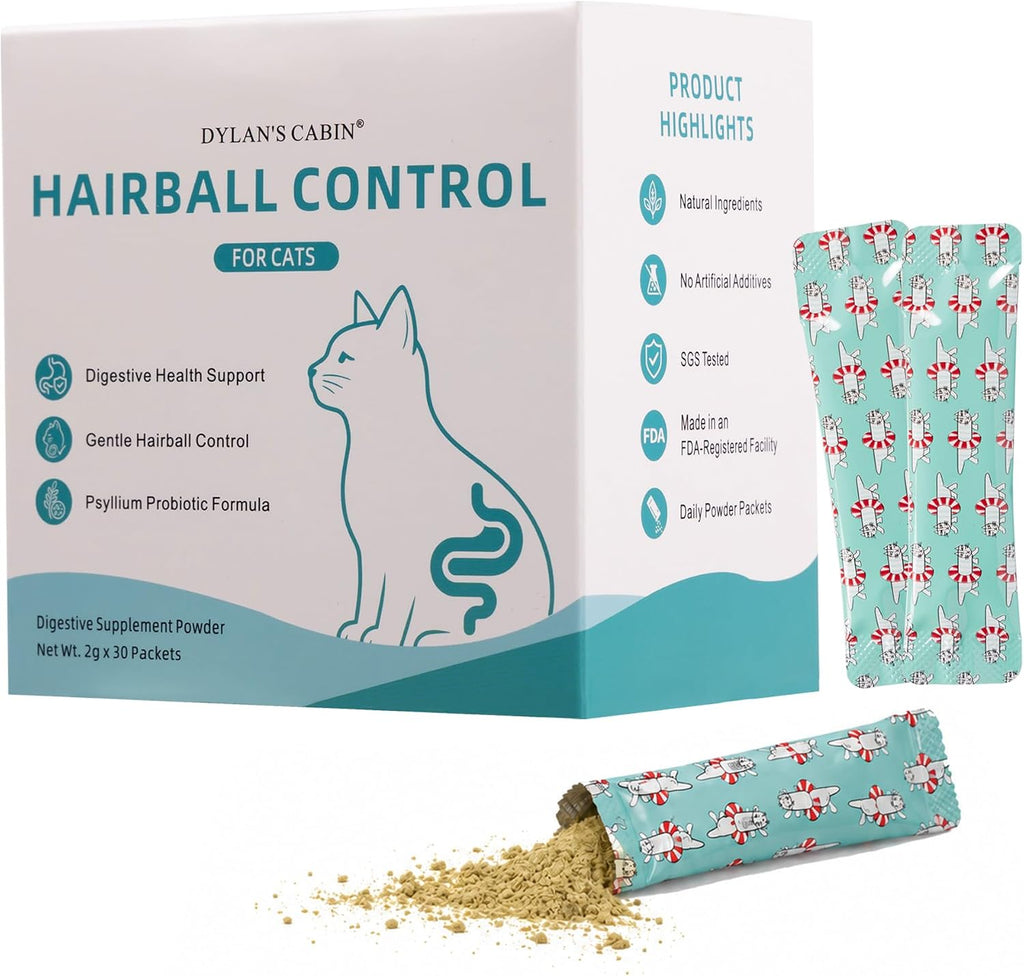 Cat Food Topper Powder, Hairball Support, 30 Packets