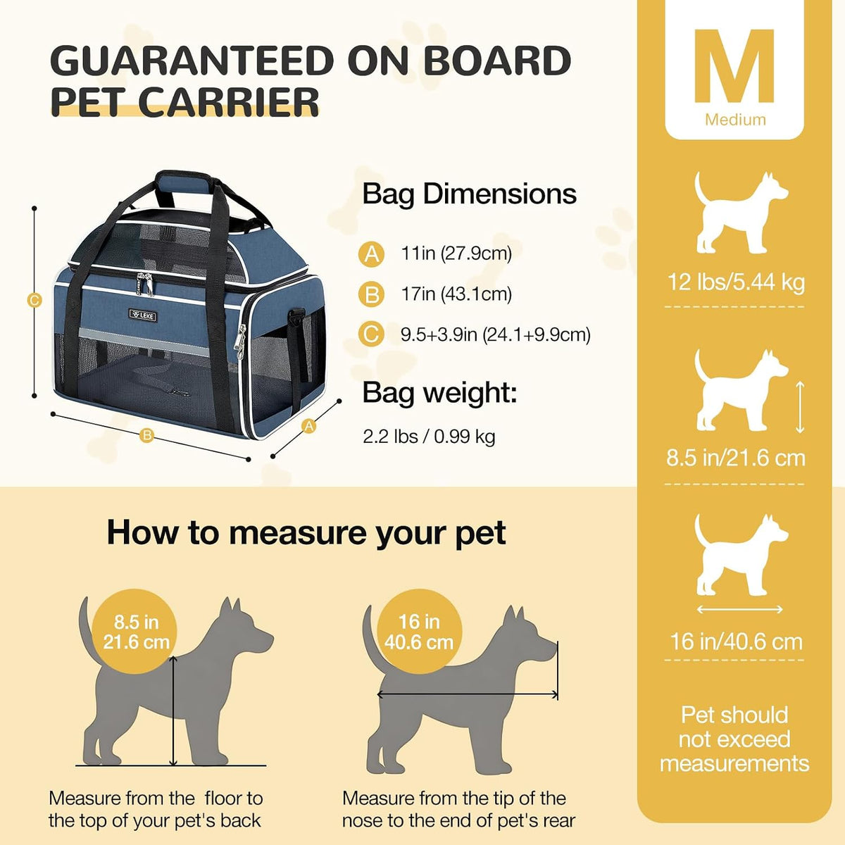Lekereise Top-Expandable Pet Carrier 17x11x9.5 Inch Alaska Hawaiian Airline Approved Soft Sided Underseat to 12lbs Travel Carriers for Small Dogs and Cats with Locking Safety Zippers Anti-Scratch Mesh