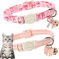 LIONET PAWS 2 Pack Breakaway Girl Cat Collars, Cute Soft Cotton Pink Bow & Stripe Kitten Collars with Bell for Girly Female Cats
