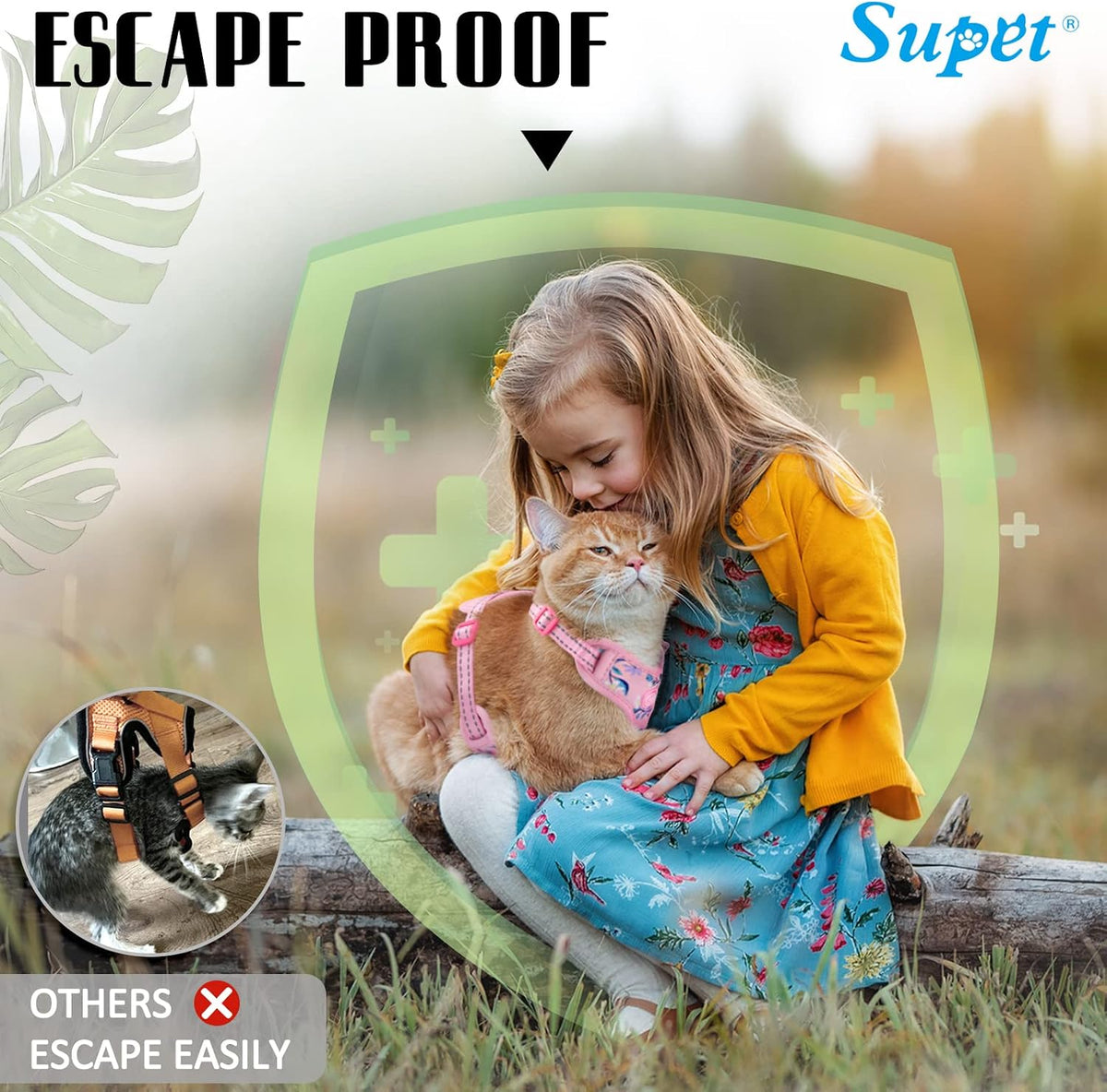 Supet Cat Harness and Leash Escape Proof for Walking, Khaki Plaid Cat Vest Harness and Leash Set for Large and Small Kittens Dogs