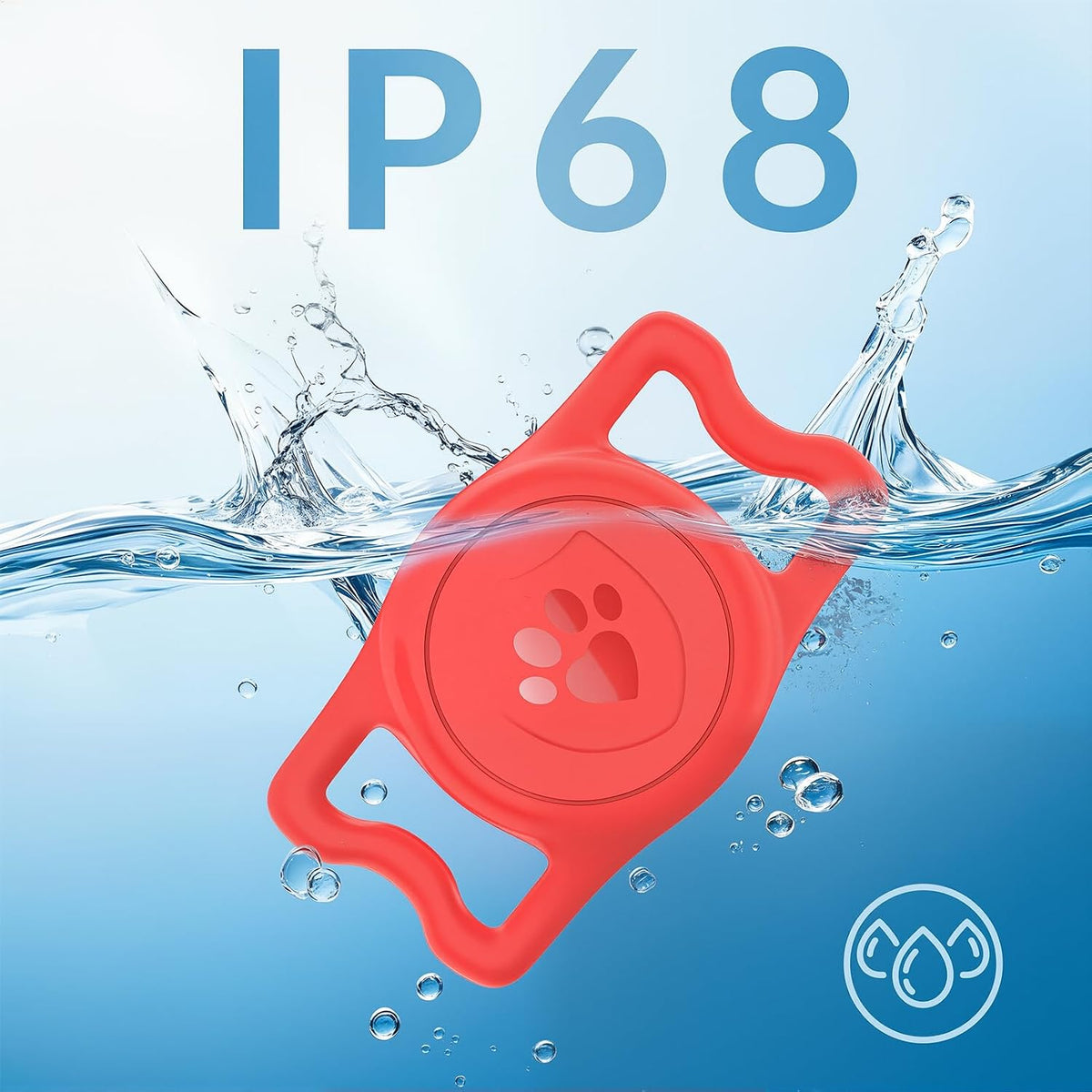 IP68 Waterproof AirTag Holder for Dog Collar, Silicone, Red