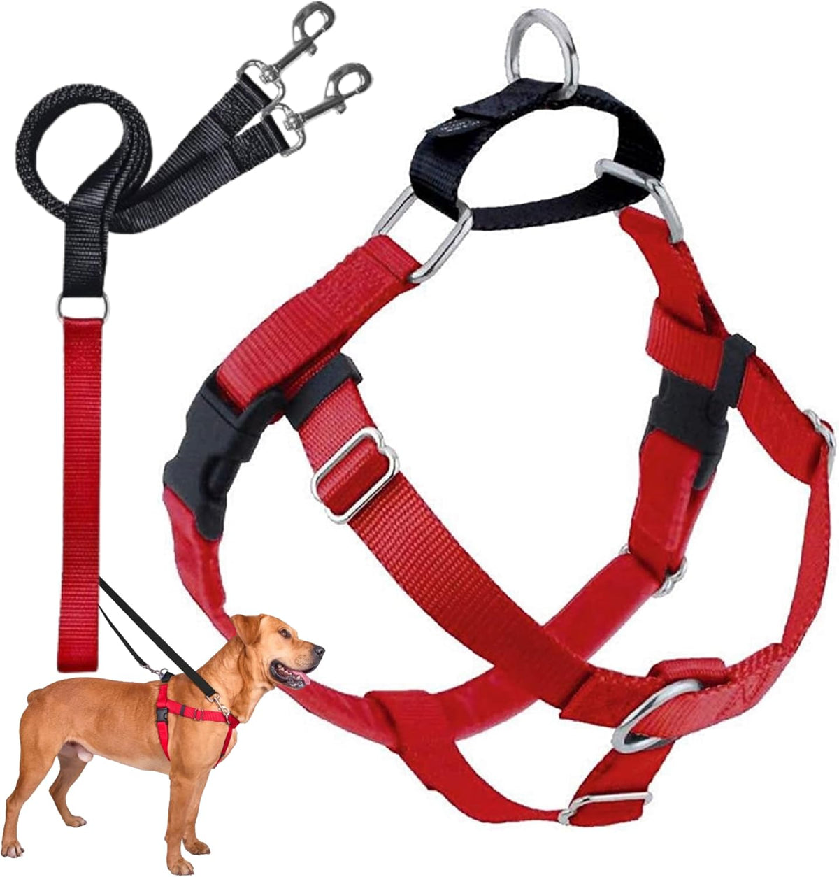 2 Hounds Design Freedom No Pull Dog Harness and Leash, 1" LG, Red