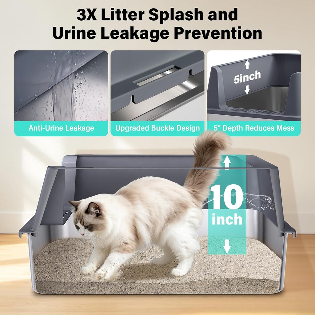 Stainless Steel Litter Box, XL Metal Litter Box with High Sides Lid