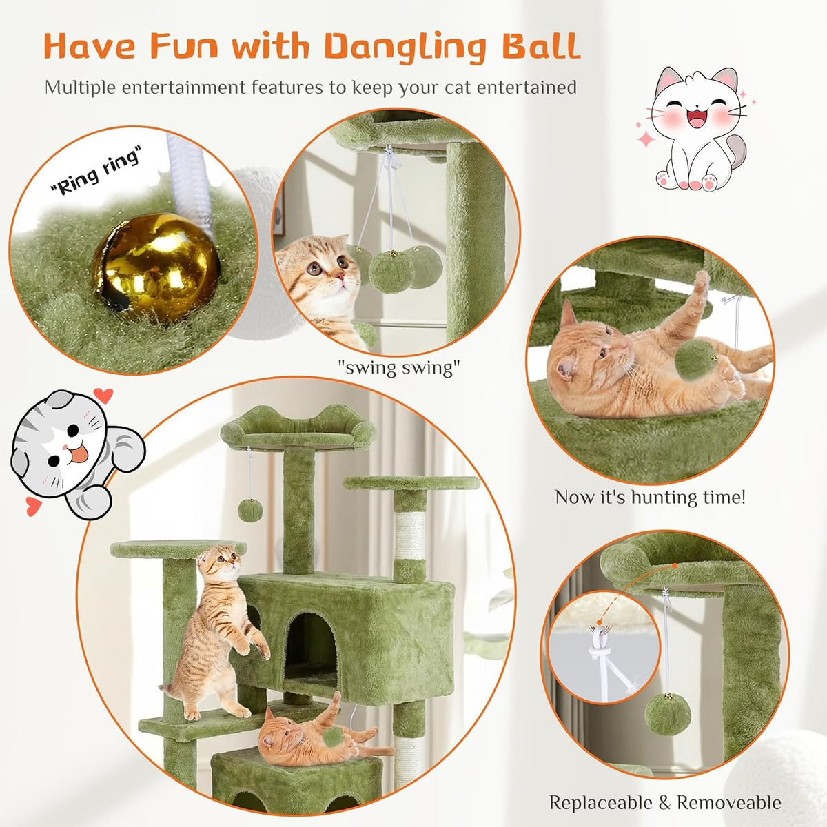 54 Inch Cat Tree Tower with Natural Sisal Scratching Post