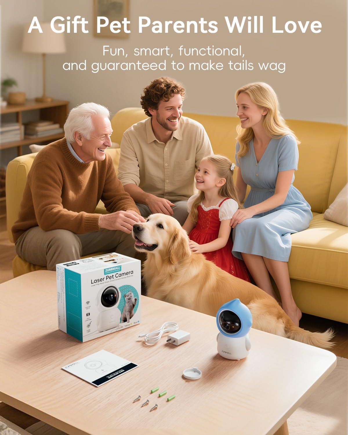ZUMIMALL Pet Camera with Laser Toy, 2K WiFi Dog Cat Camera with Phone App