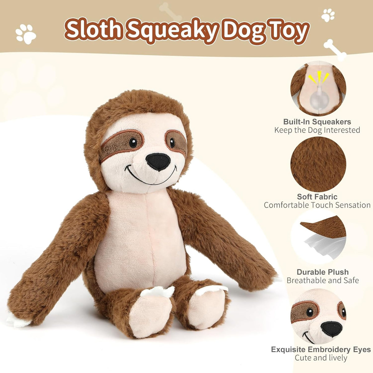 Squeaky Sloth Plush Dog Toy,Sturdy and Soft Stuffed Animal Toy,Interactive Chew Dog Toy,Keeps Them Busy,for Small Medium and Large Dogs Cute Pet Toys