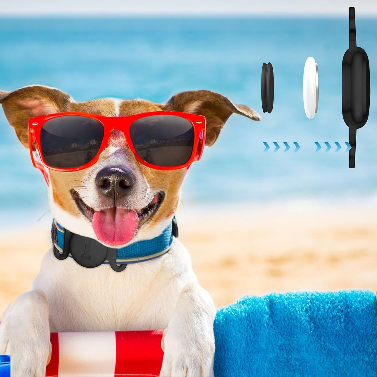 Vanjua Case for Airtag Dog Collar Holder, 3 Pack Soft Silicone Anti-Lost Waterproof Protective Case Cover Compatible with Apple Airtag 2nd & 1st Gen, for Pet Dog Collars Holder (Black+SmokPurpl+Stone)