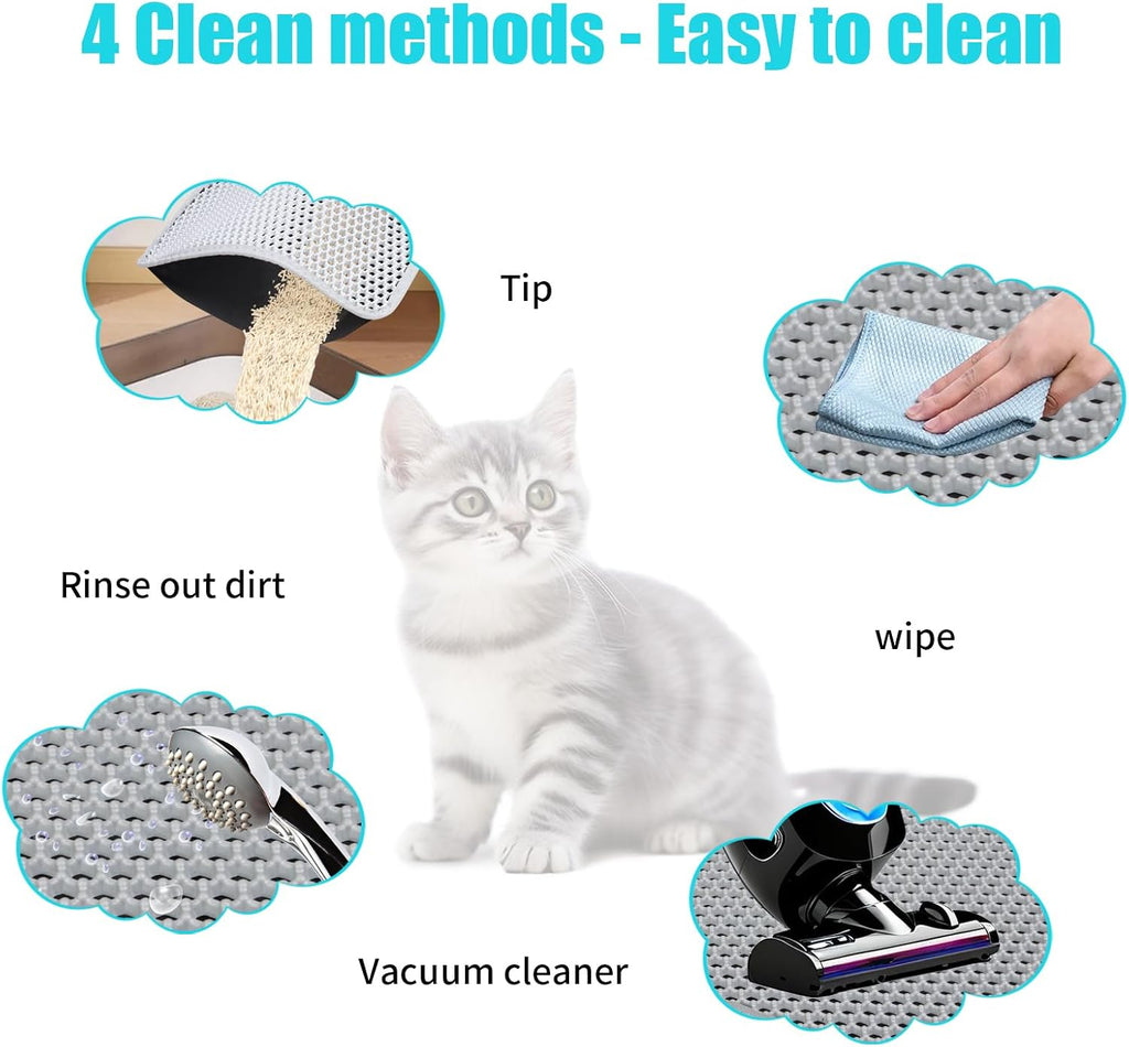 Cat Litter Mat 30"x24", Double Layer Waterproof Litterbox Mat, Gray | Non-slip backing, washable for easy cleanup, traps stray litter with waterproof honeycomb large grid that is urine-proof.