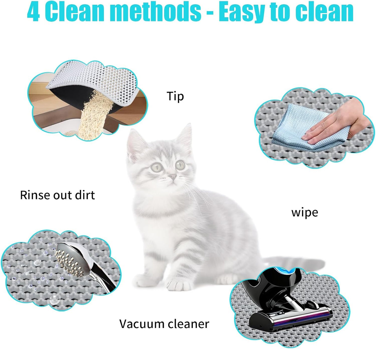 Cat Litter Mat 30"x24", Double Layer Waterproof Litterbox Mat, Gray | Non-slip backing, washable for easy cleanup, traps stray litter with waterproof honeycomb large grid that is urine-proof.