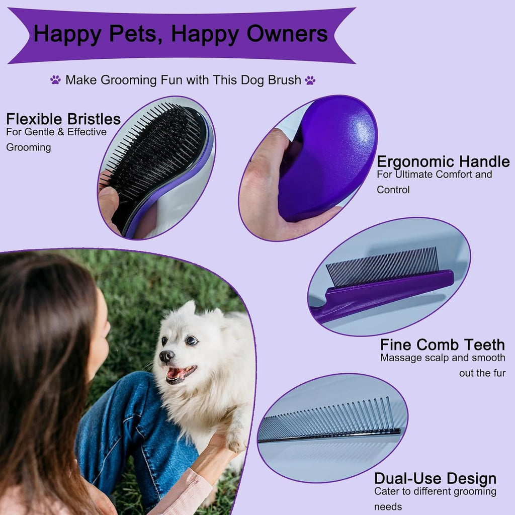 3 PCS Puppy Brush Grooming Kit (Dark Purple)