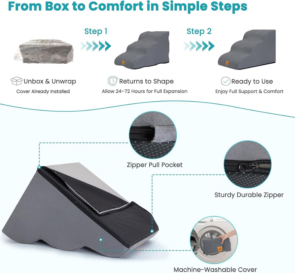 Dog Stairs for Small Dogs and Cats, 3-Step Dog Steps for Couch, 15.7" H