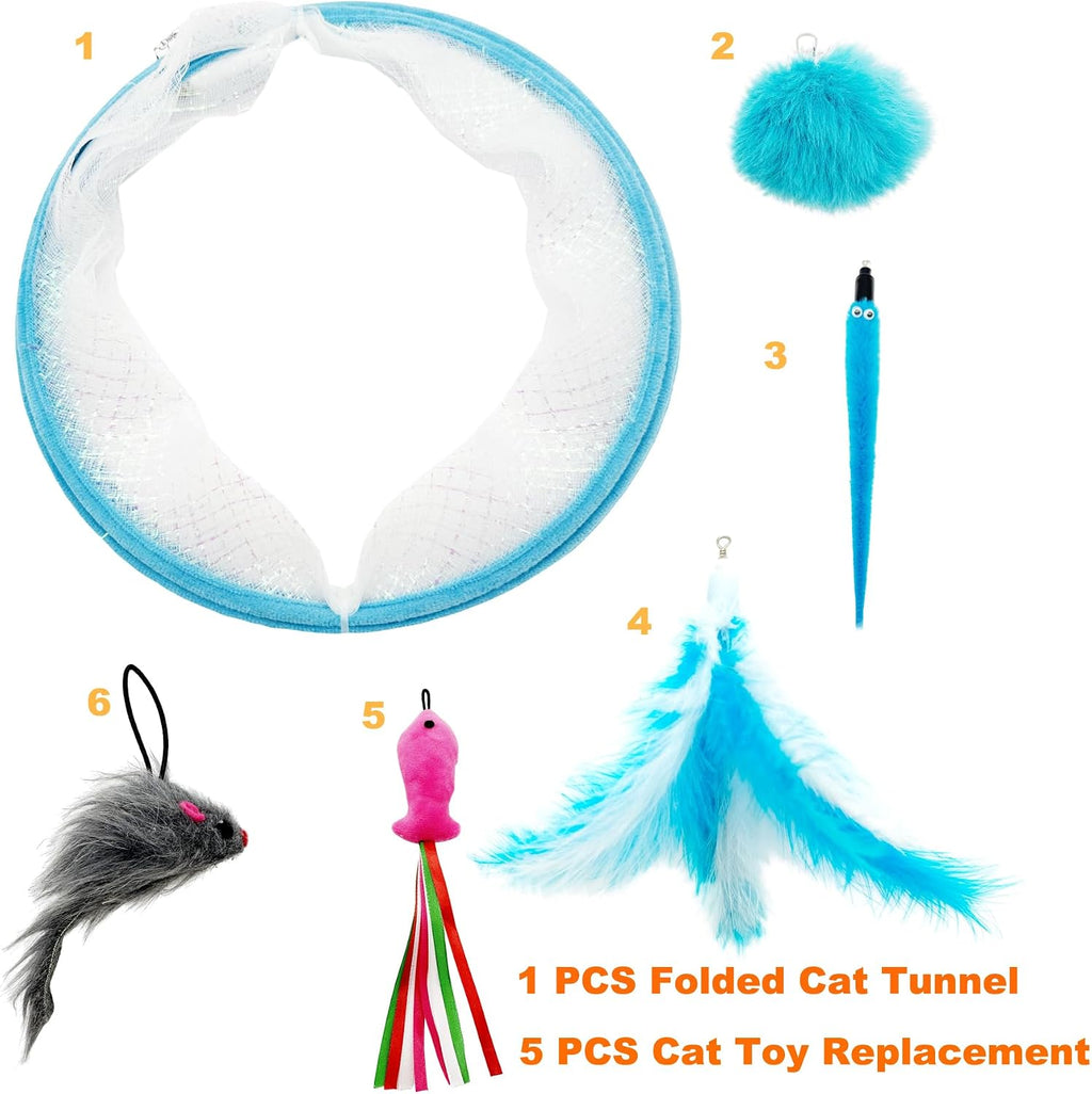 Self Play Cat Hunting Spiral Tunnel Toy, Folded Cat Spring Tunnel Toys for Indoor Cats (Blue)
