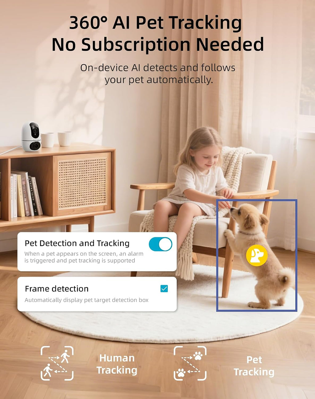 VIRTAVO AI Pet Camera Indoor with Phone App for Dog, Cat & Puppy, 2Pack
