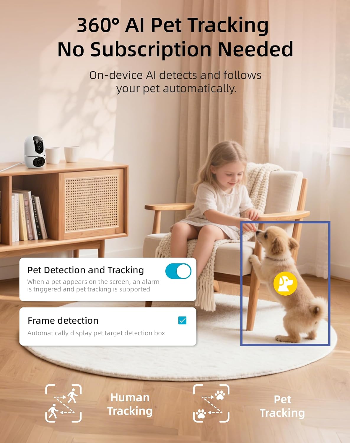 VIRTAVO AI Pet Camera Indoor with Phone App for Dog, Cat & Puppy, 2Pack