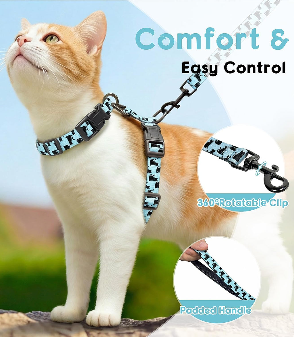 Halypet 2-Pack Cat Harness and Leash Set, Escape Proof 3-in-1 Adjustable Harness for Cats, Soft Lightweight, Easy On & Control for Walking, Travel & Outdoor Use, Small (White & Blue)