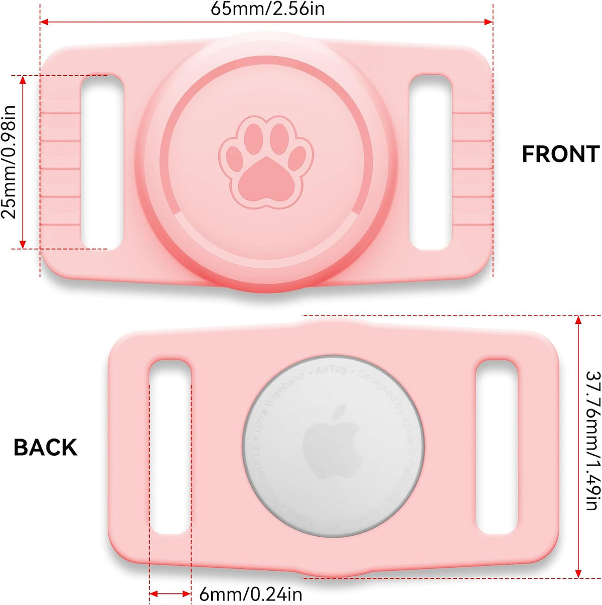GOCII for Airtag Dog Collar Holder 2 Pack,Waterproof Dog Collar Holder for Apple AirTag(Gen 1 & 2),Silicone Air Tags Case for Dog Collars(Light Pink)