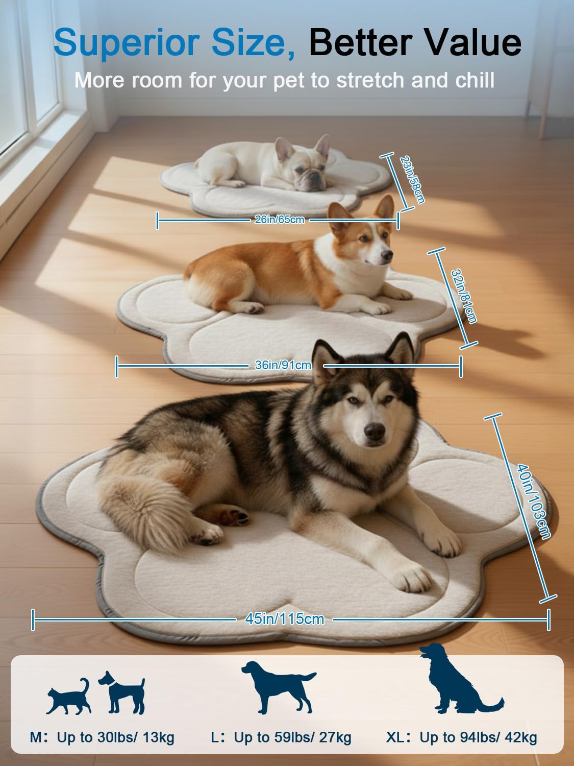 Dog Cooling Mat, Q-Max>0.46 Instant Cool Pad for Dogs, Reversible 4-Layer Thick Pet Cooling Pad, Machine Washable,for Crate, Car, Indoor & Outdoor Summer（Large-36 L x 32" W)