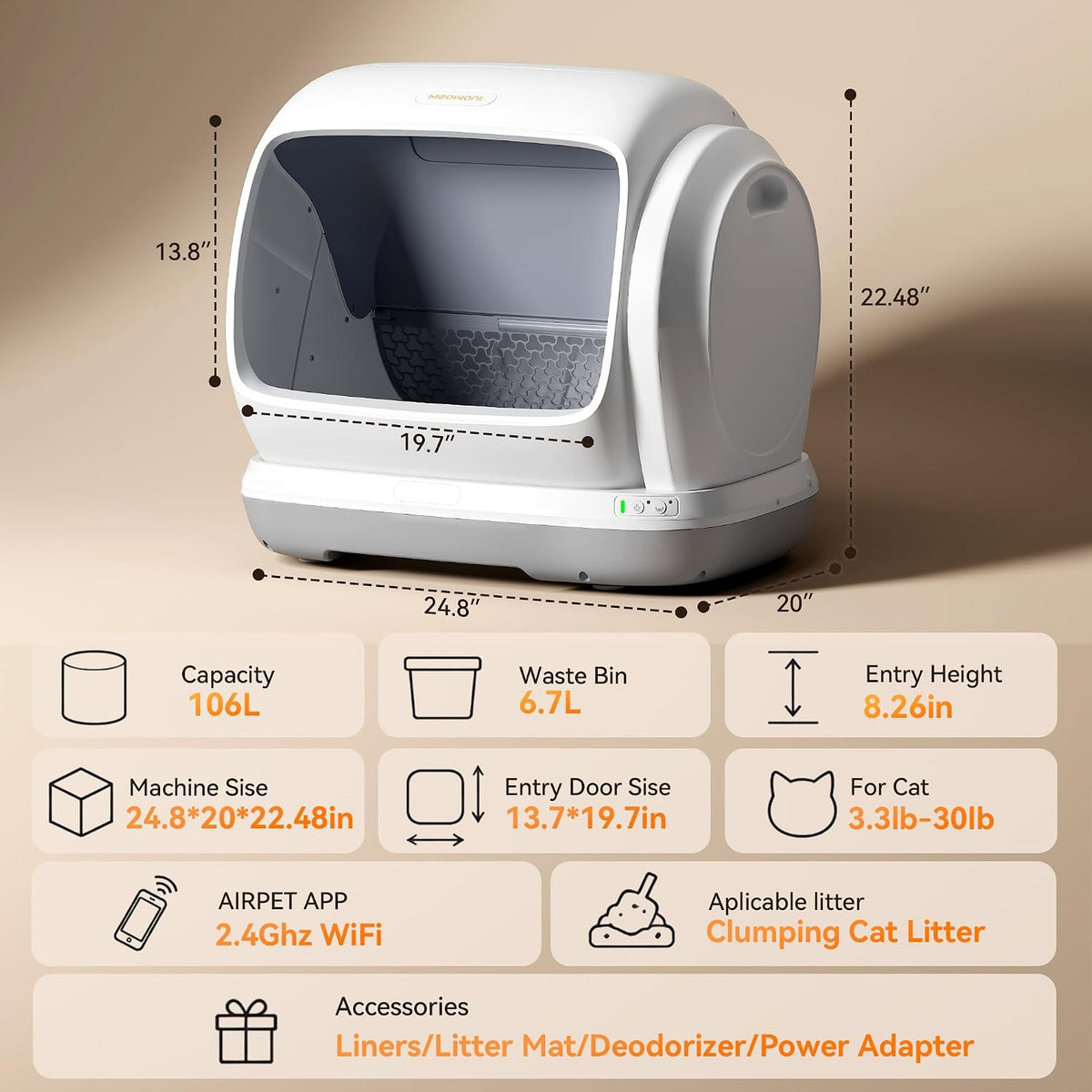 Meowant Large Space Automatic Litter Box for Multiple Cats