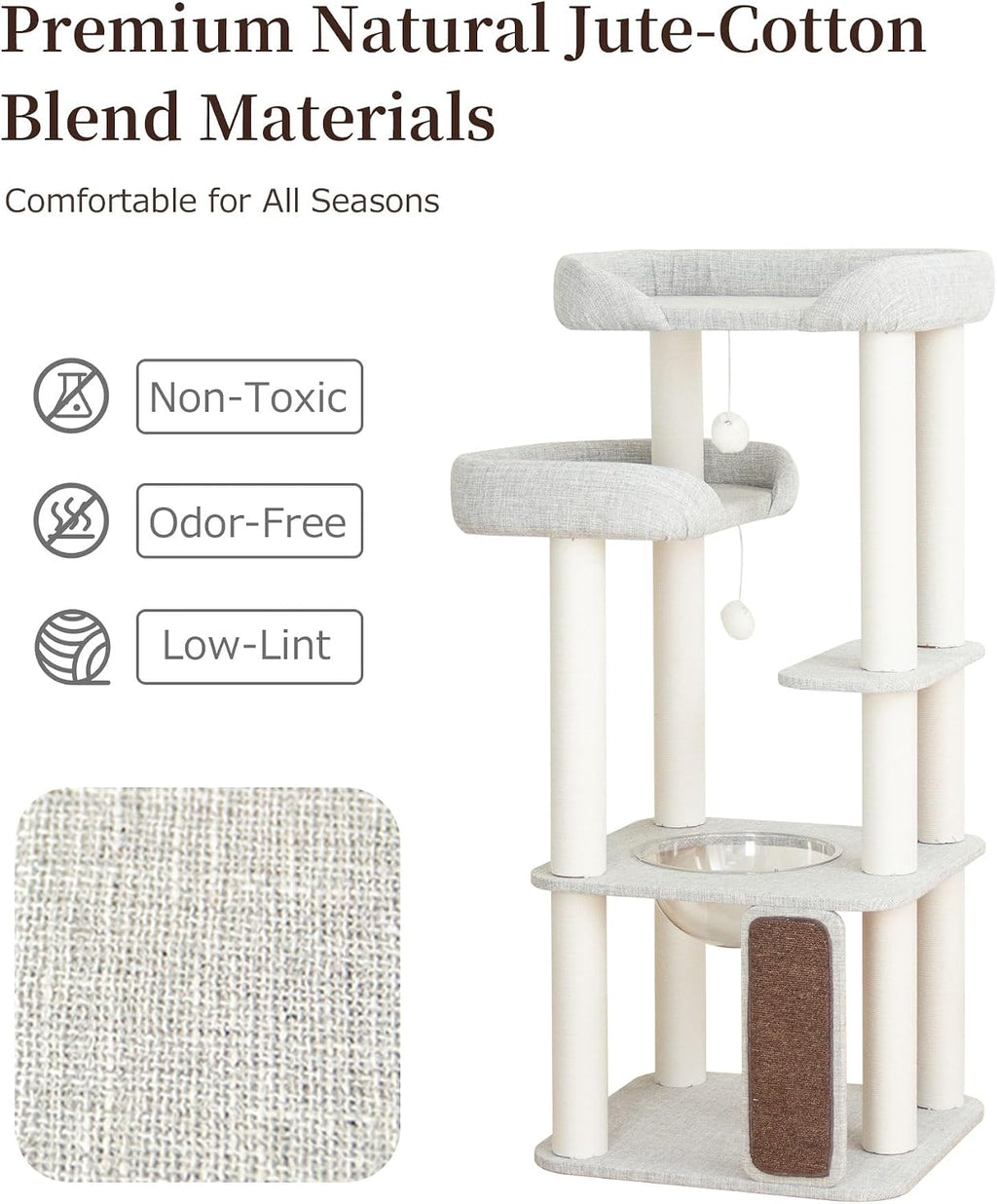 53" Cat Tree Tower for Large Cats, Large Perch & Sisal Board