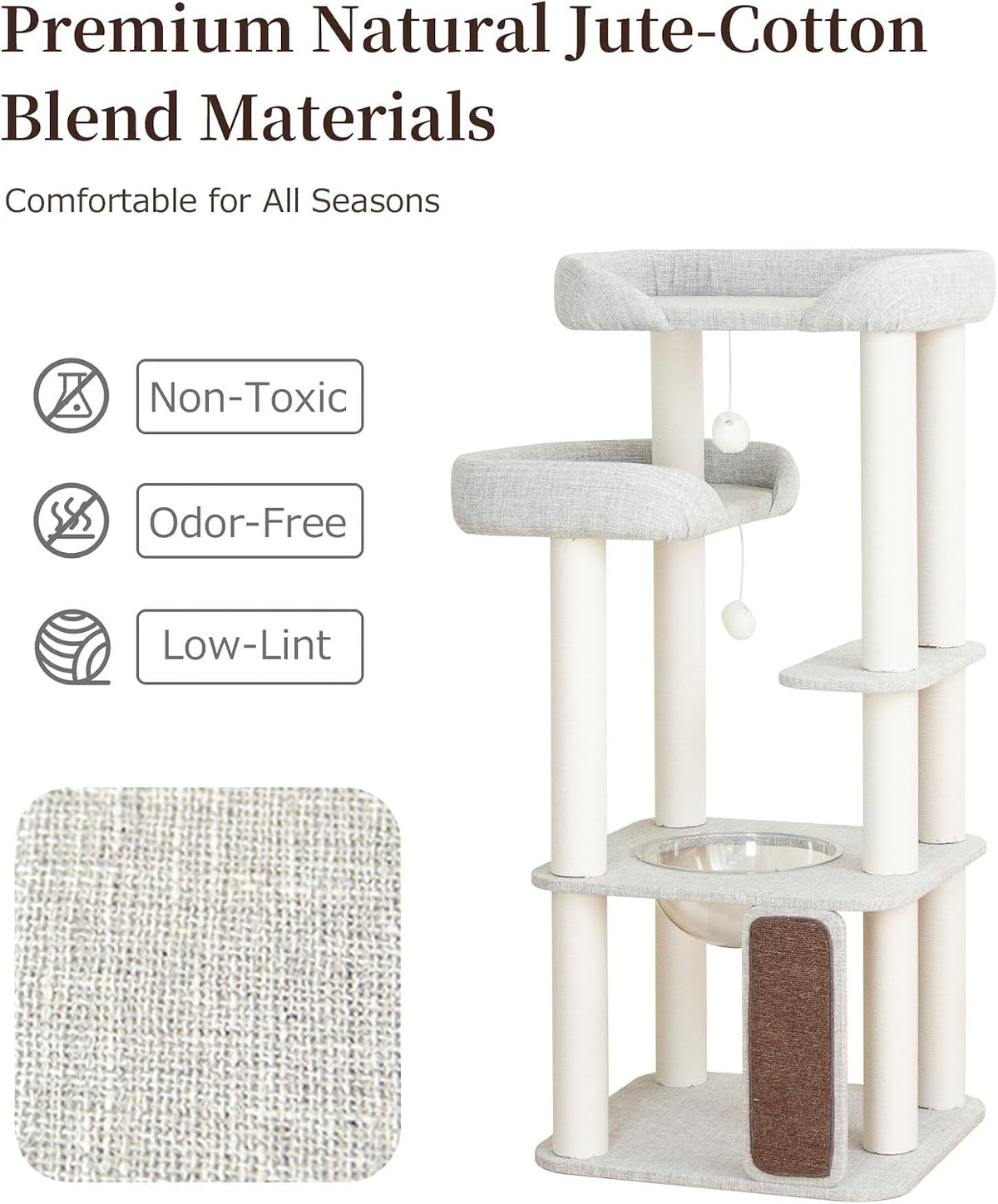 53" Cat Tree Tower for Large Cats, Large Perch & Sisal Board