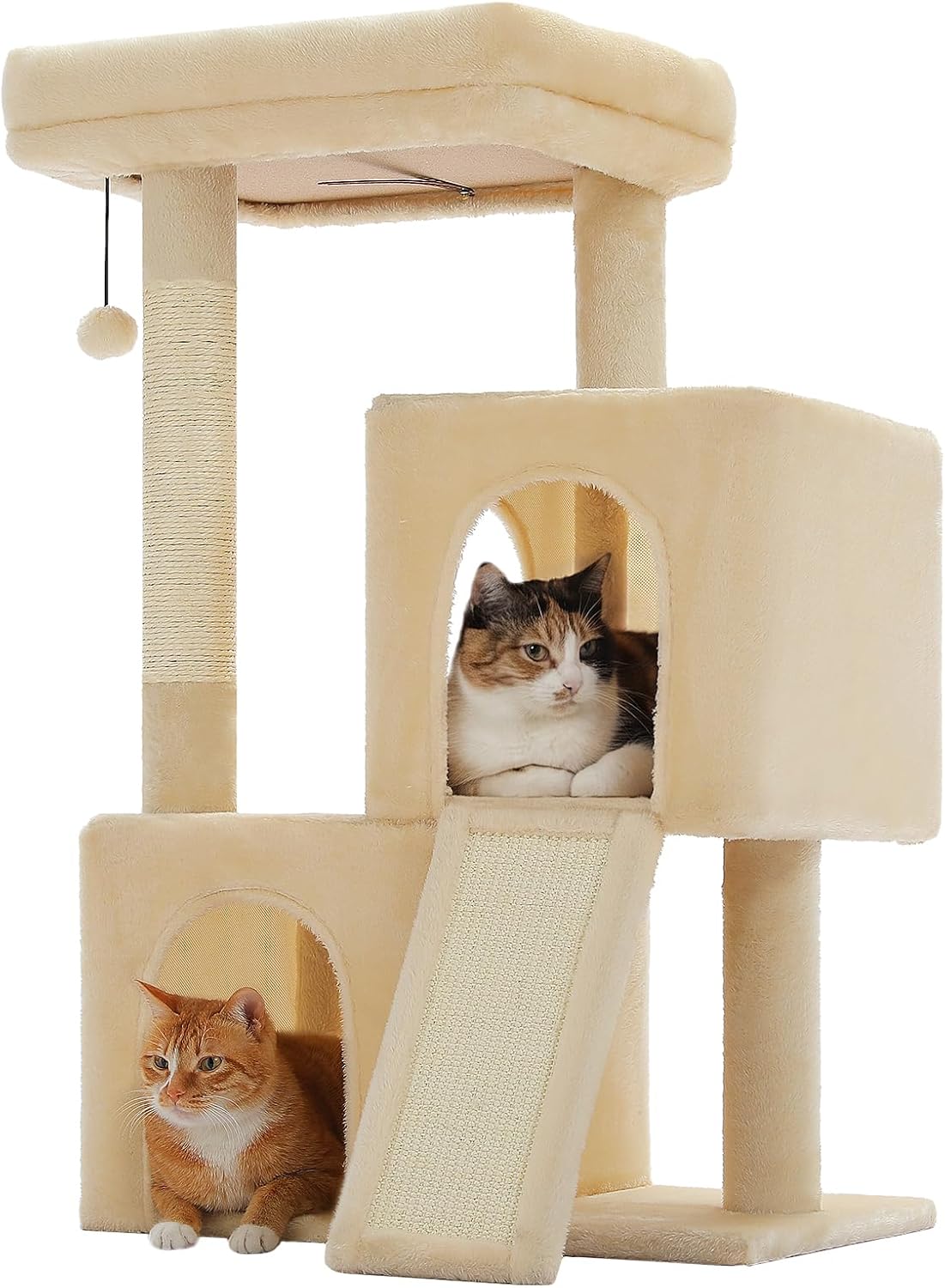 PAWZ Road Cat Tree, 35" Cat Tower with Dual Condos for Indoor Cats, Beige